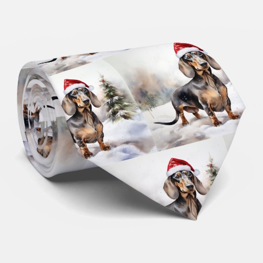 Dachshund Hond in Sneeuw Kerstmis Stropdas (Opgerold)