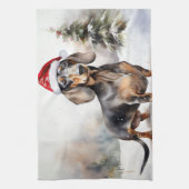 Dachshund Hond in Sneeuw Kerstmis Theedoek (Verticaal)