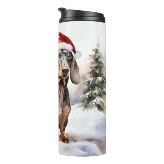 Dachshund Hond in Sneeuw Kerstmis Thermosbeker (Geroteerd rechts)