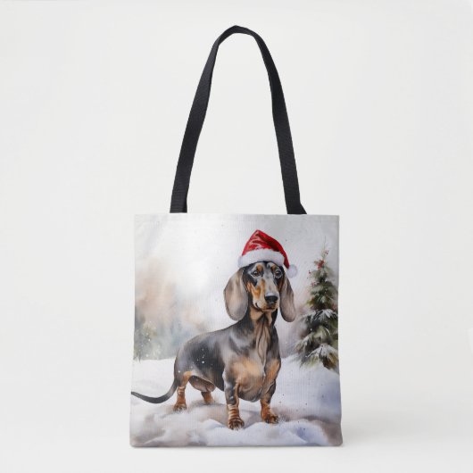 Dachshund Hond in Sneeuw Kerstmis Tote Bag (Voorkant)