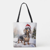 Dachshund Hond in Sneeuw Kerstmis Tote Bag (Achterkant)