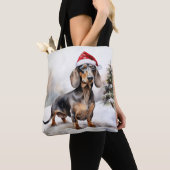 Dachshund Hond in Sneeuw Kerstmis Tote Bag (Dichtbij)