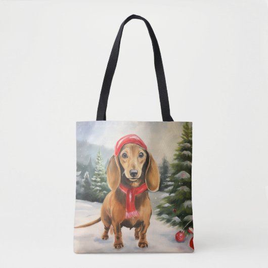 Dachshund-hond in sneeuw Kerstmis Tote Bag (Voorkant)