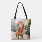 Dachshund-hond in sneeuw Kerstmis Tote Bag (Achterkant)