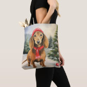 Dachshund-hond in sneeuw Kerstmis Tote Bag (Dichtbij)