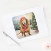 Dachshund Hond in Sneeuw Kerstmis Vierkante Sticker (Envelop)