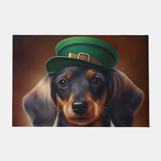Dachshund hond in St. Patrick's Day jurk Deurmat (Voorkant)