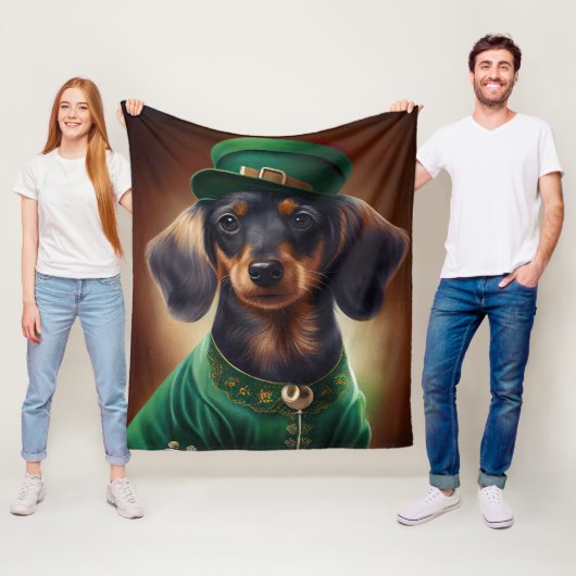 Dachshund hond in St. Patrick's Day jurk Fleece Deken (In situ)