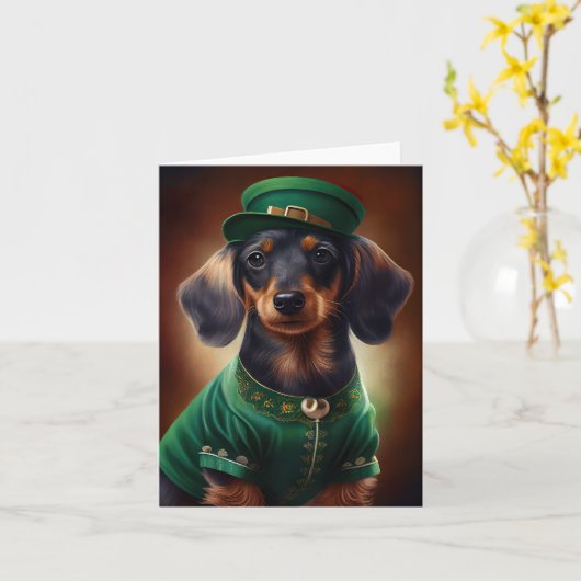 Dachshund-hond in St. Patrick's Day-jurk Kaart (Gele Bloem)
