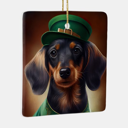 Dachshund-hond in St. Patrick's Day-jurk Keramisch Ornament (Rechts)