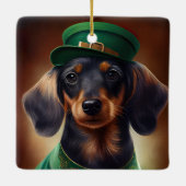 Dachshund-hond in St. Patrick's Day-jurk Keramisch Ornament (Achterkant)