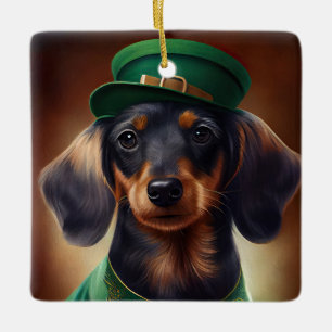 Dachshund-hond in St. Patrick's Day-jurk Keramisch Ornament