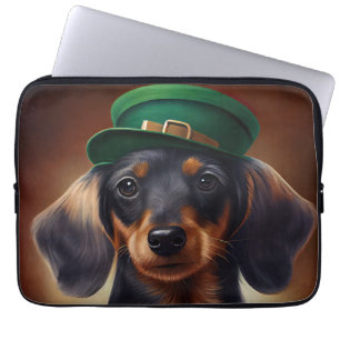 Dachshund-hond in St. Patrick's Day-jurk Laptop Sleeve