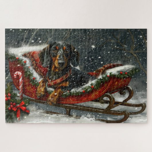 Dachshund Hond Kerst Feestelijk Legpuzzel (Horizontaal)