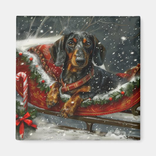 Dachshund Hond Kerst Festief Magneet (Voorkant)