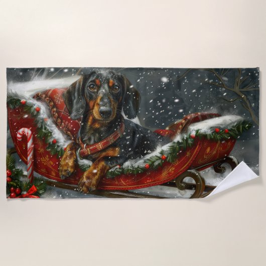 Dachshund Hond Kerst Festief Strandlaken (Voorkant)