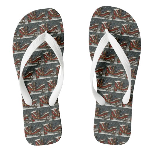 Dachshund Hond Kerst Festief Teenslippers (Voetbed)