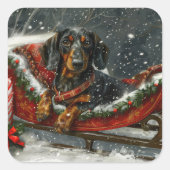 Dachshund Hond Kerst Festief Vierkante Sticker (Voorkant)
