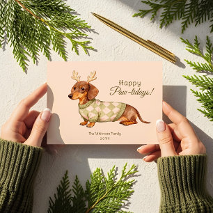 Dachshund hond kerst geruite trui foto feestdagenkaart
