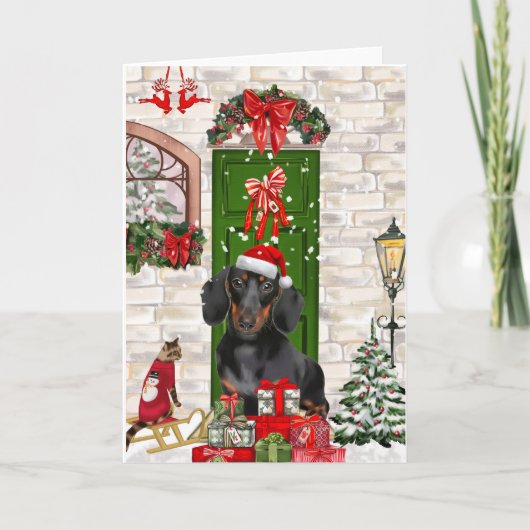 Dachshund Hond Kerst   Kaart (Voorkant)