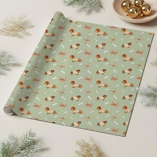 Dachshund hond kerst ruitentrui strik cadeaupapier