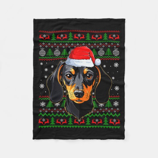 Dachshund Hond Kerst Ugly Sweater Sinterklaas Volw Fleece Deken (Voorkant)
