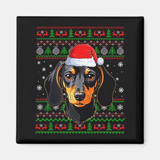 Dachshund Hond Kerst Ugly Sweater Sinterklaas Volw Magneet (Voorkant)