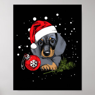 Dachshund Hond Kerstboom Licht Kerstmis Gift Poster