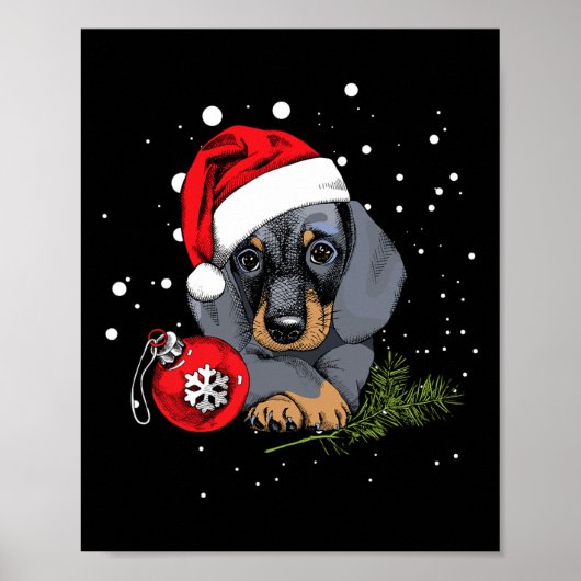 Dachshund Hond Kerstboom Licht Kerstmis Gift Poster (Voorkant)