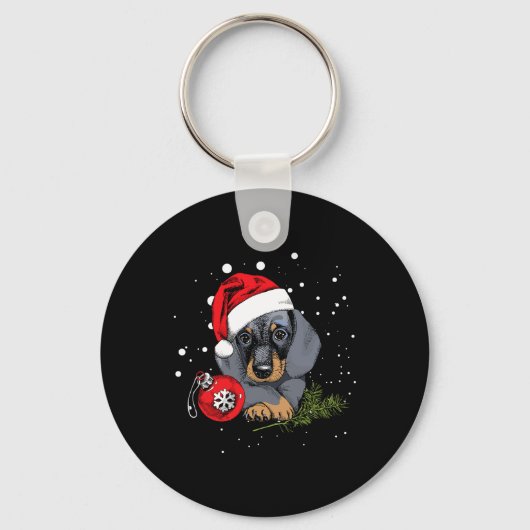 Dachshund Hond Kerstboom Licht Kerstmis Gift Sleutelhanger (Voorkant)