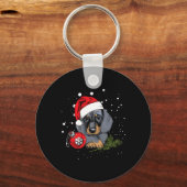 Dachshund Hond Kerstboom Licht Kerstmis Gift Sleutelhanger (Voorkant)