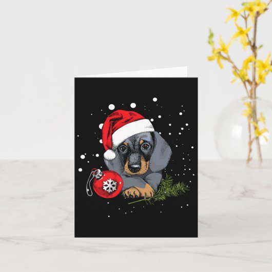 Dachshund hond Kerstboom Licht Sinterklaas Kerstca Kaart (Gele Bloem)