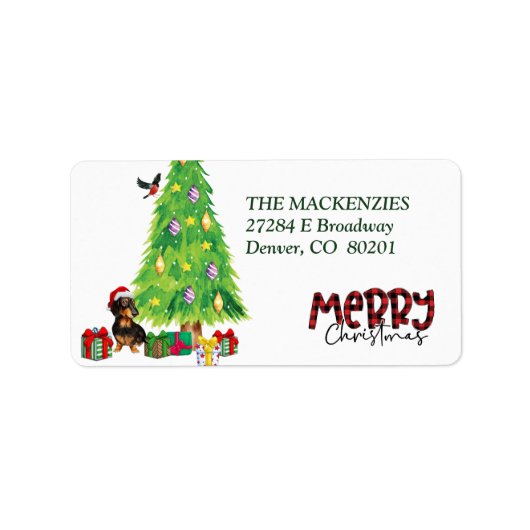 Dachshund Hond Kerstboom Retouradres Label (Voorkant)