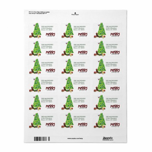 Dachshund Hond Kerstboom Retouradres Label (Full Sheet)