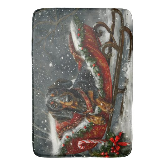 Dachshund Hond Kerstfeest Badmat (Voorkant Verticaal)