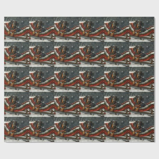 Dachshund Hond Kerstfeest Cadeaupapier (Vlak)