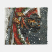 Dachshund Hond Kerstfeest Fleece Deken (Voorkant (Horizontaal))