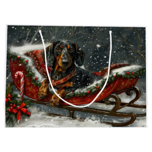 Dachshund Hond Kerstfeest Groot Cadeauzakje (Achterkant)