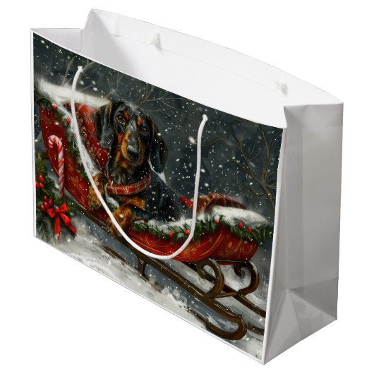 Dachshund Hond Kerstfeest Groot Cadeauzakje (Achterkant Gekanteld)