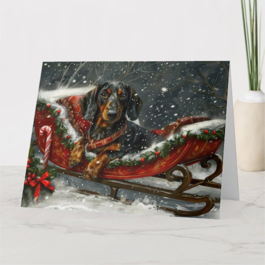 Dachshund Hond Kerstfeest Kaart (Voorkant)