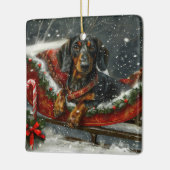 Dachshund Hond Kerstfeest Keramisch Ornament (Links)