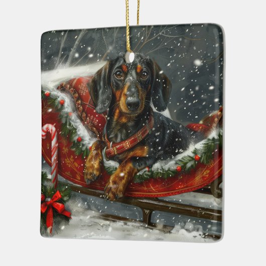 Dachshund Hond Kerstfeest Keramisch Ornament (Links)