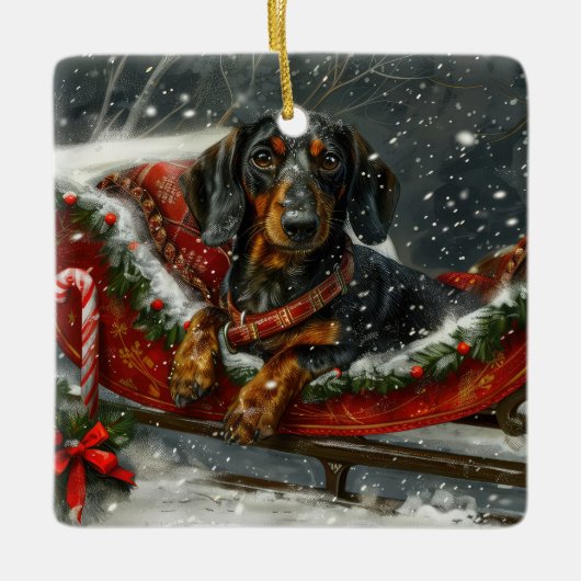Dachshund Hond Kerstfeest Keramisch Ornament (Voorkant)