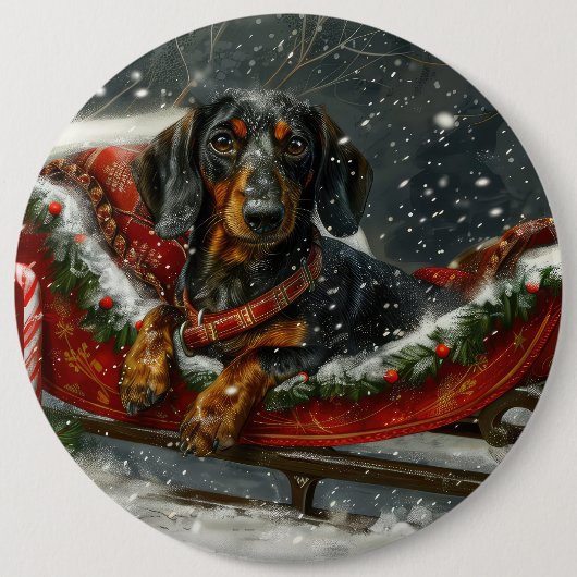 Dachshund Hond Kerstfeest Ronde Button 6,0 Cm (Voorkant)