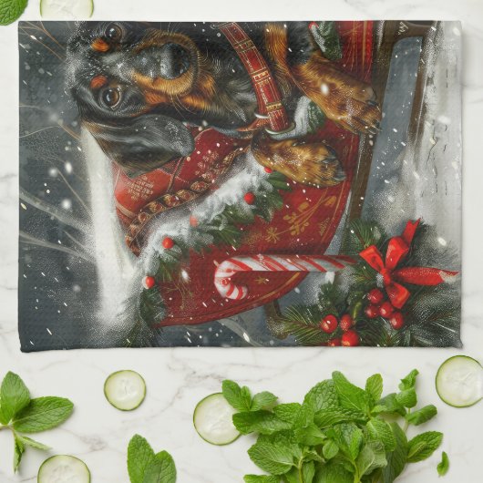 Dachshund Hond Kerstfeest Theedoek (Gevouwen)