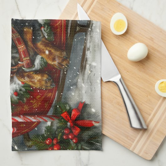 Dachshund Hond Kerstfeest Theedoek (Quarter Fold)