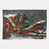 Dachshund Hond Kerstfeest Theedoek (Horizontaal)