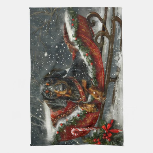 Dachshund Hond Kerstfeest Theedoek (Verticaal)