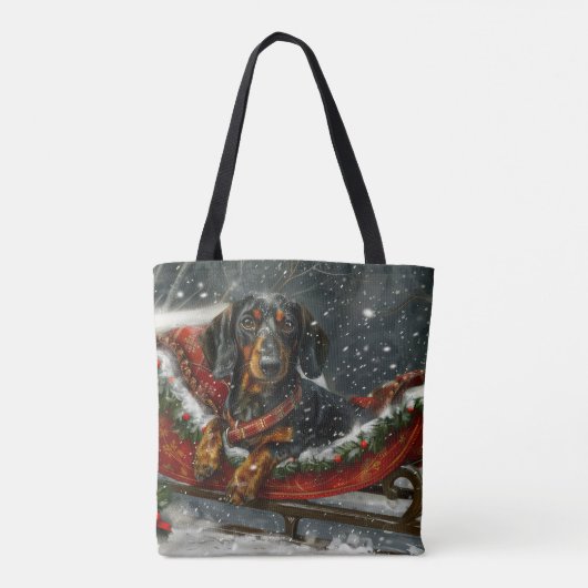 Dachshund Hond Kerstfeest Tote Bag (Achterkant)