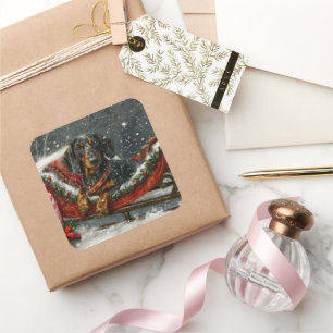 Dachshund Hond Kerstfeest Vierkante Sticker